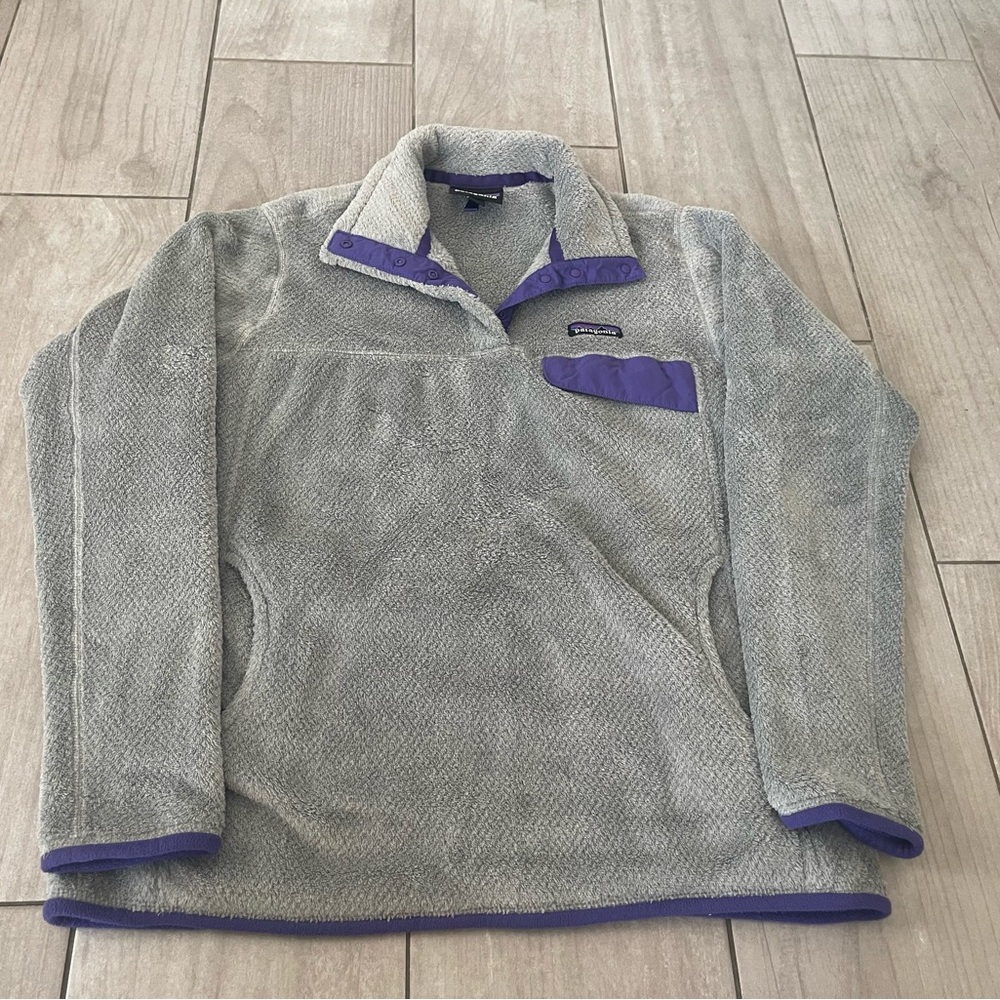 Patagonia Gray and Purple Fleece Pullover